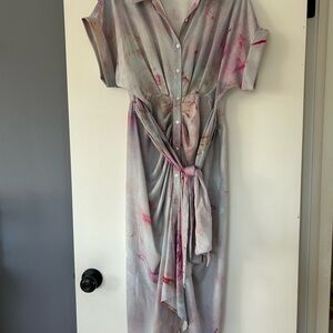 Steve Madden Tori Draped High-Low Shirtdress in the Misty Rose / Pastel Tie-Dye